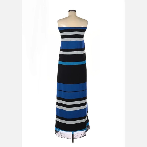 COPY - Cache Blue Black striped color block strapless maxi dress size 6 - Picture 2 of 7